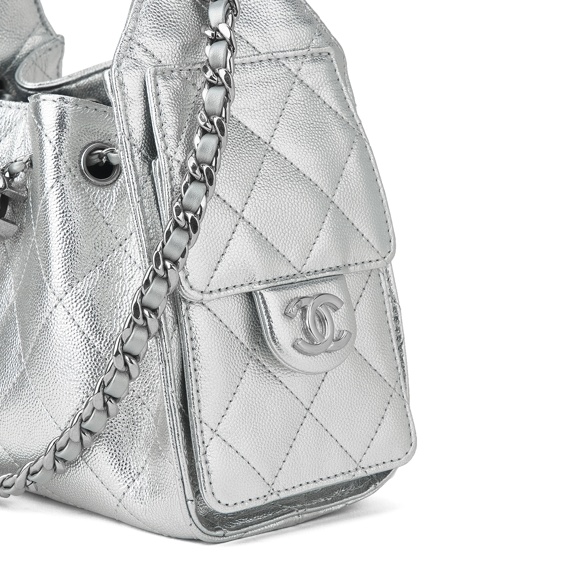 샤넬 25 미니백 메탈릭 그레인드 카프스킨 & 실버 메탈 실버(Chanel 25 Mini Bag Metallic Grained Calfskin & Silver Silver) - 5