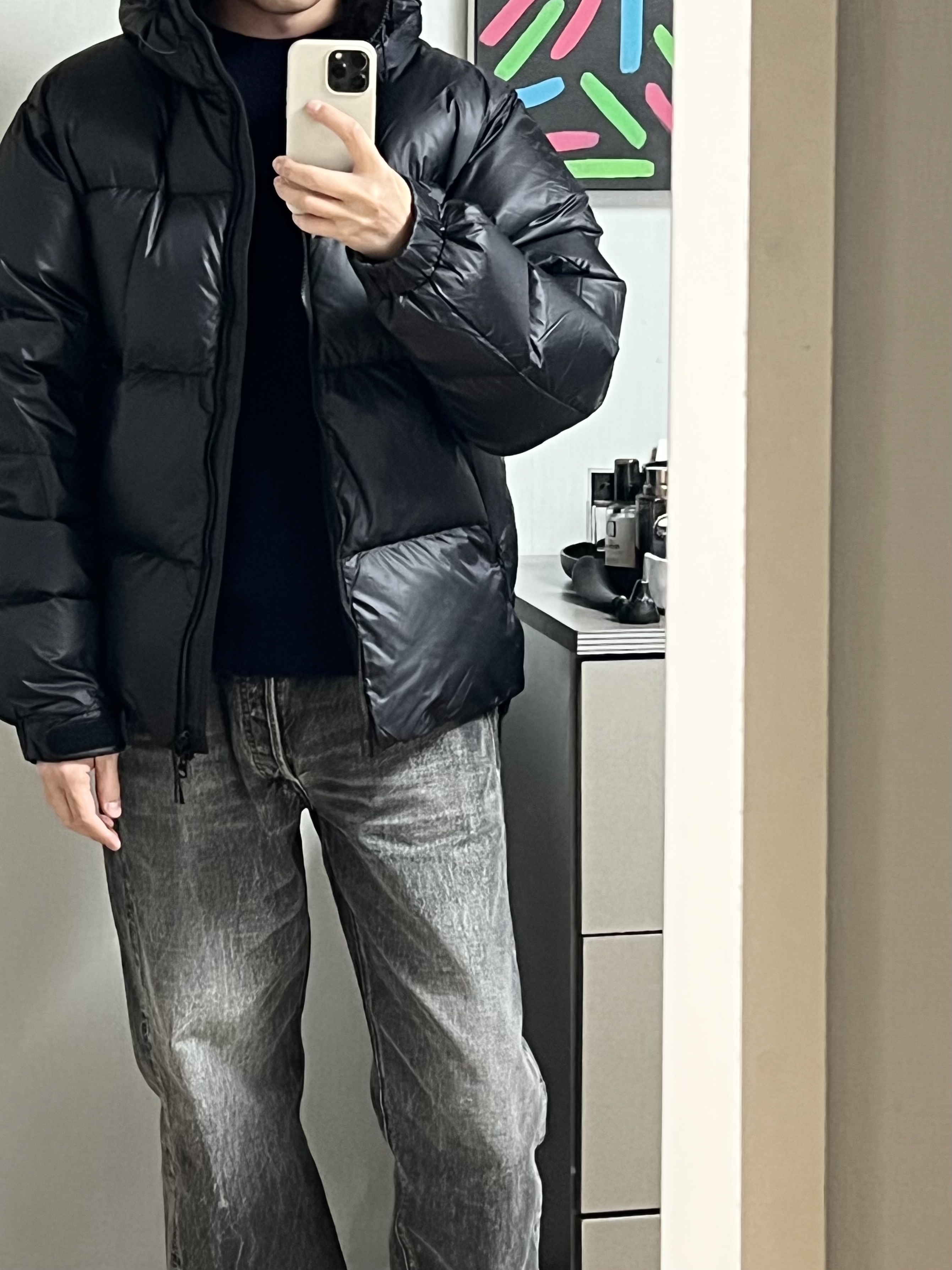 Goldwin Pertex Quantum Down Parka Black 착용 스타일