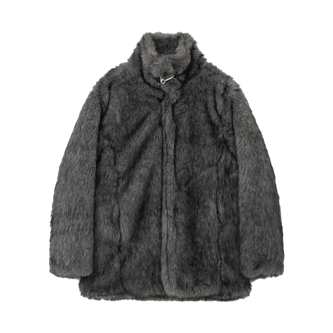 밀로 우먼 버클 롱 헤어 퍼 자켓 차콜(MILLO WOMEN Buckle Long Hair Fur Jacket Charcoal)