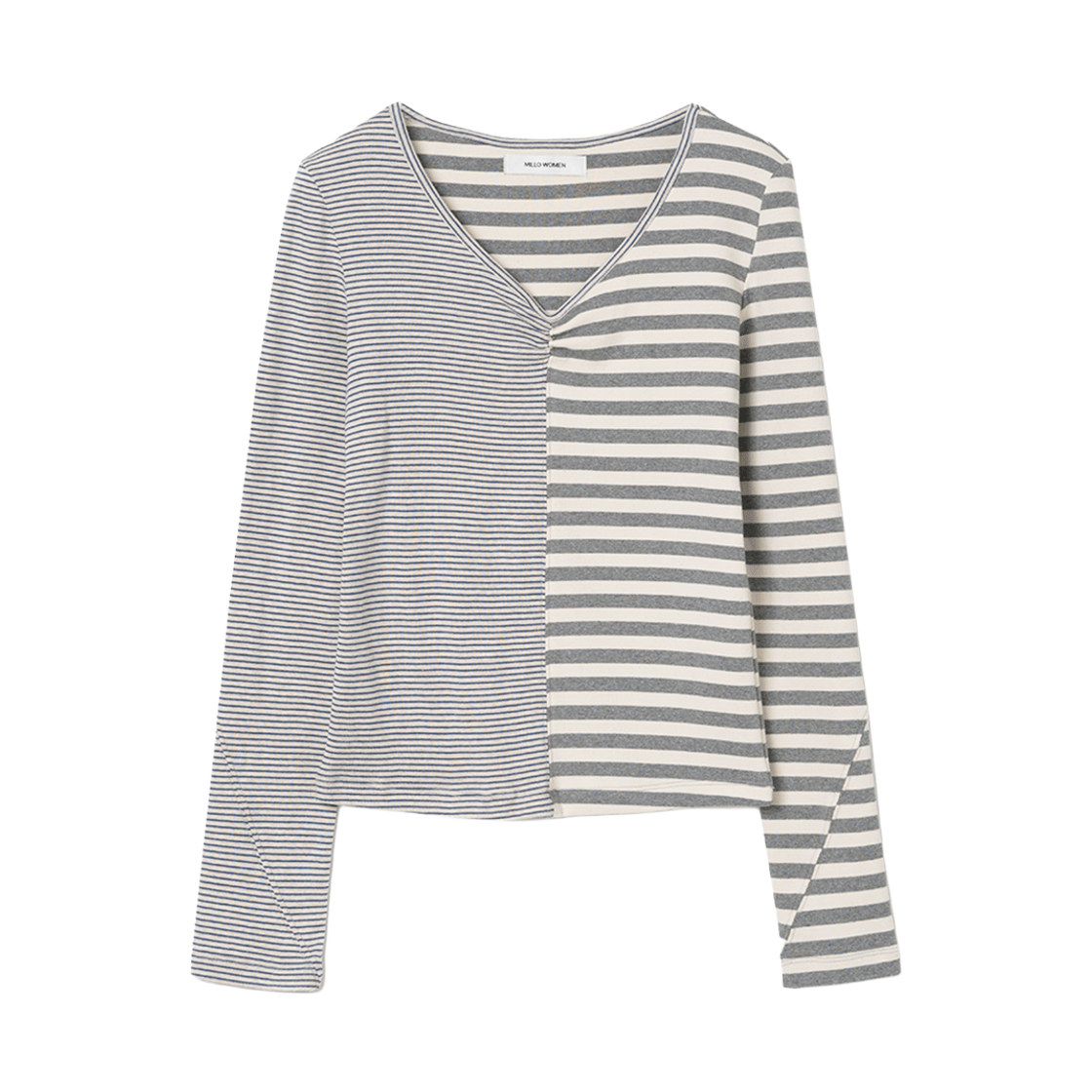 MW158TGR MILLO WOMEN Mixed Pattern T-shirts Stripe Gray