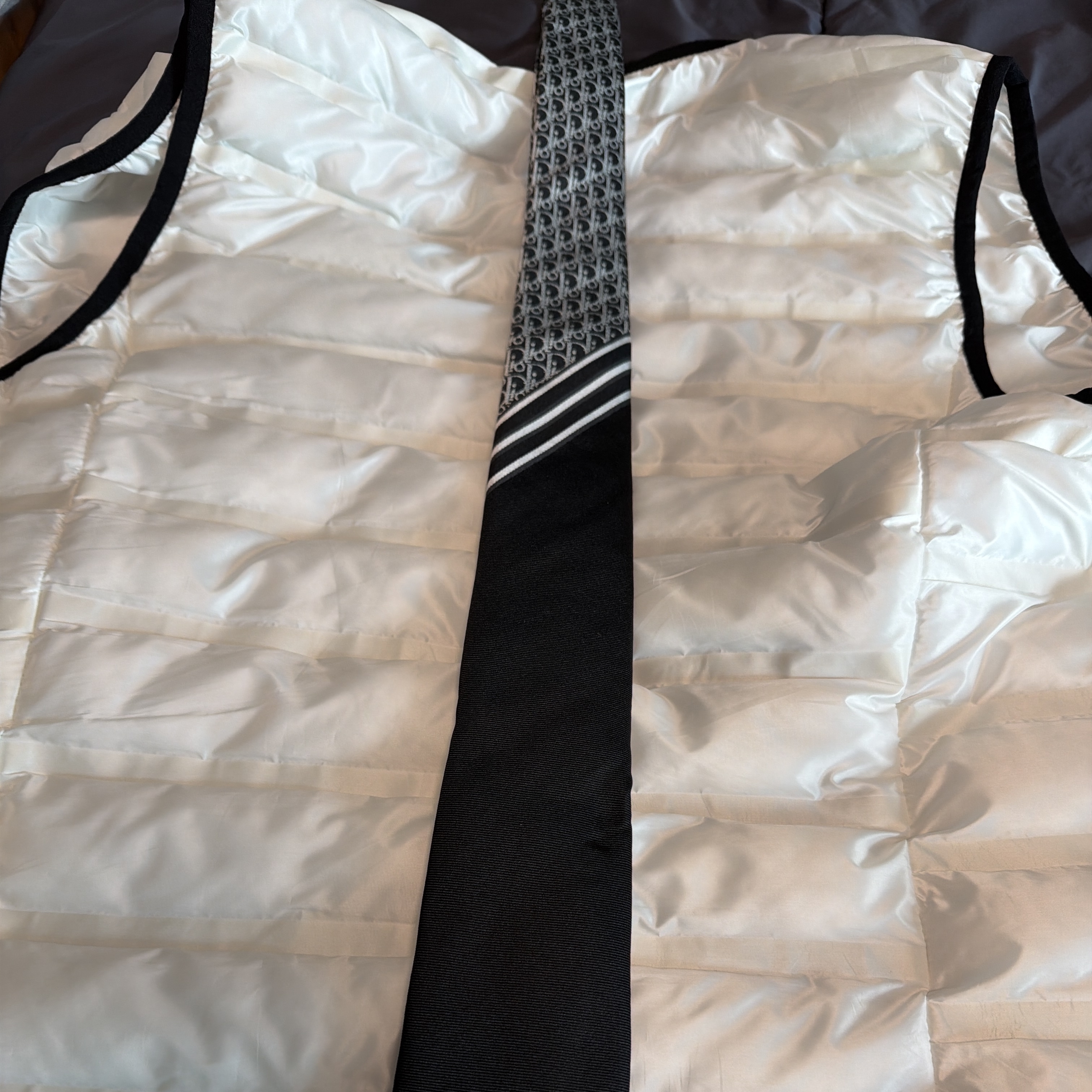 Dior Striped Dior Oblique Silk Tie Black White Grey 착용 스타일