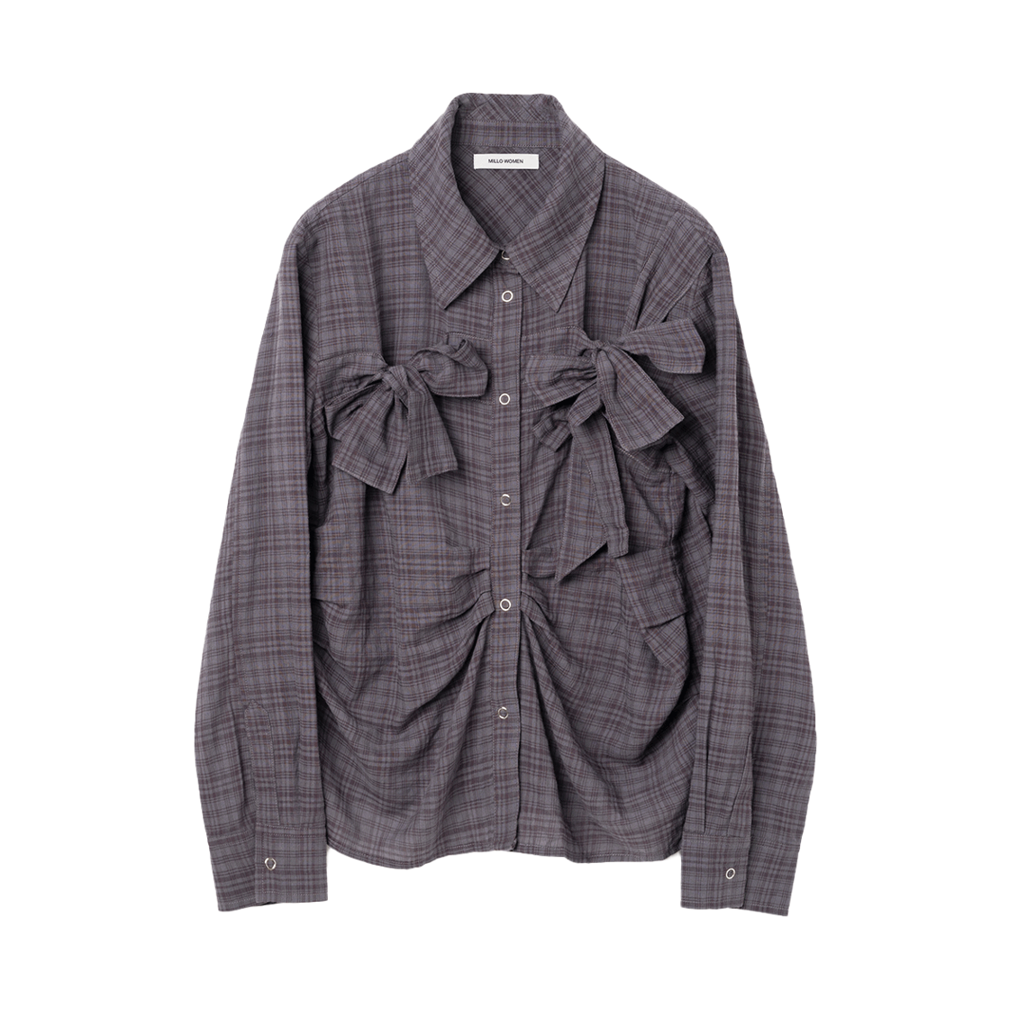 MW021VPU MILLO WOMEN Ribbon Tie Shirt Vintage Purple