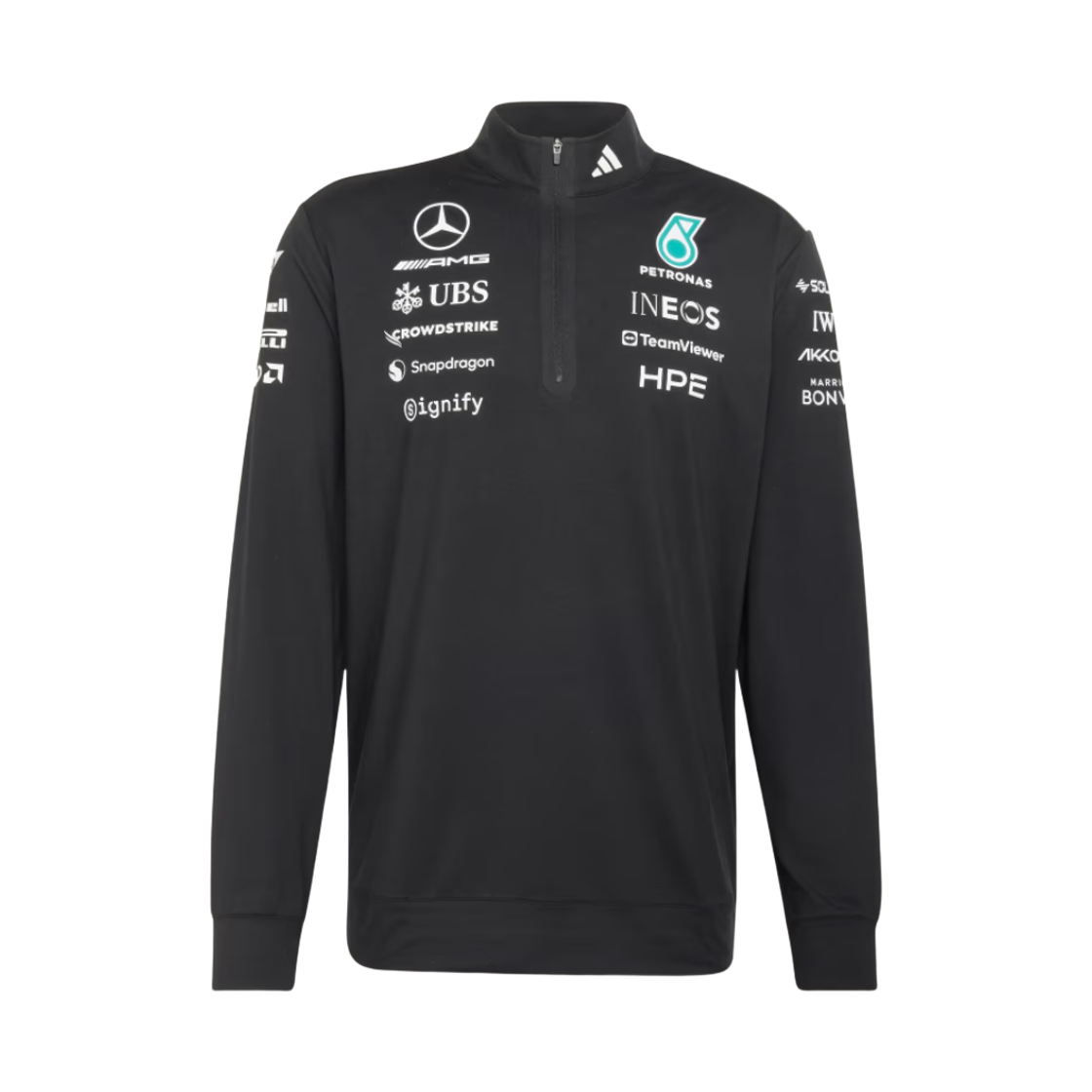 아디다스 x 메르세데스 AMG 페트로나스 F1 팀 엔지니어 쿼터 집 스웨트셔츠 블랙 - KR 사이즈 (논 마킹 버전)(Adidas x Mercedes AMG Petronas F1 Team Engineer Quarter Zip Sweatshirt Black - KR Sizing (Non Marking Ver.)) - 1