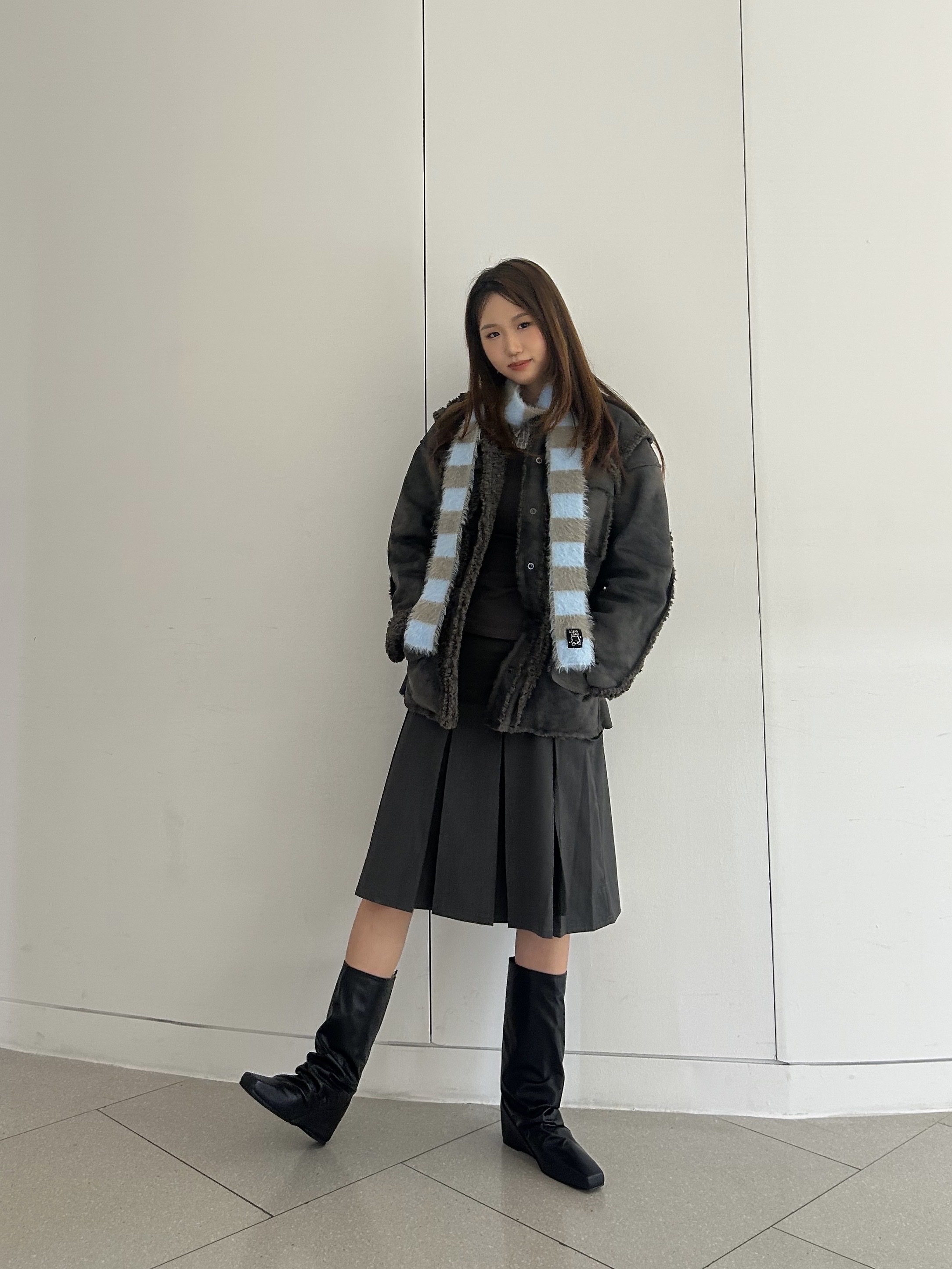 Nache Women Draping Layered Boots Leather Black - 25FW 착용 스타일 - 1