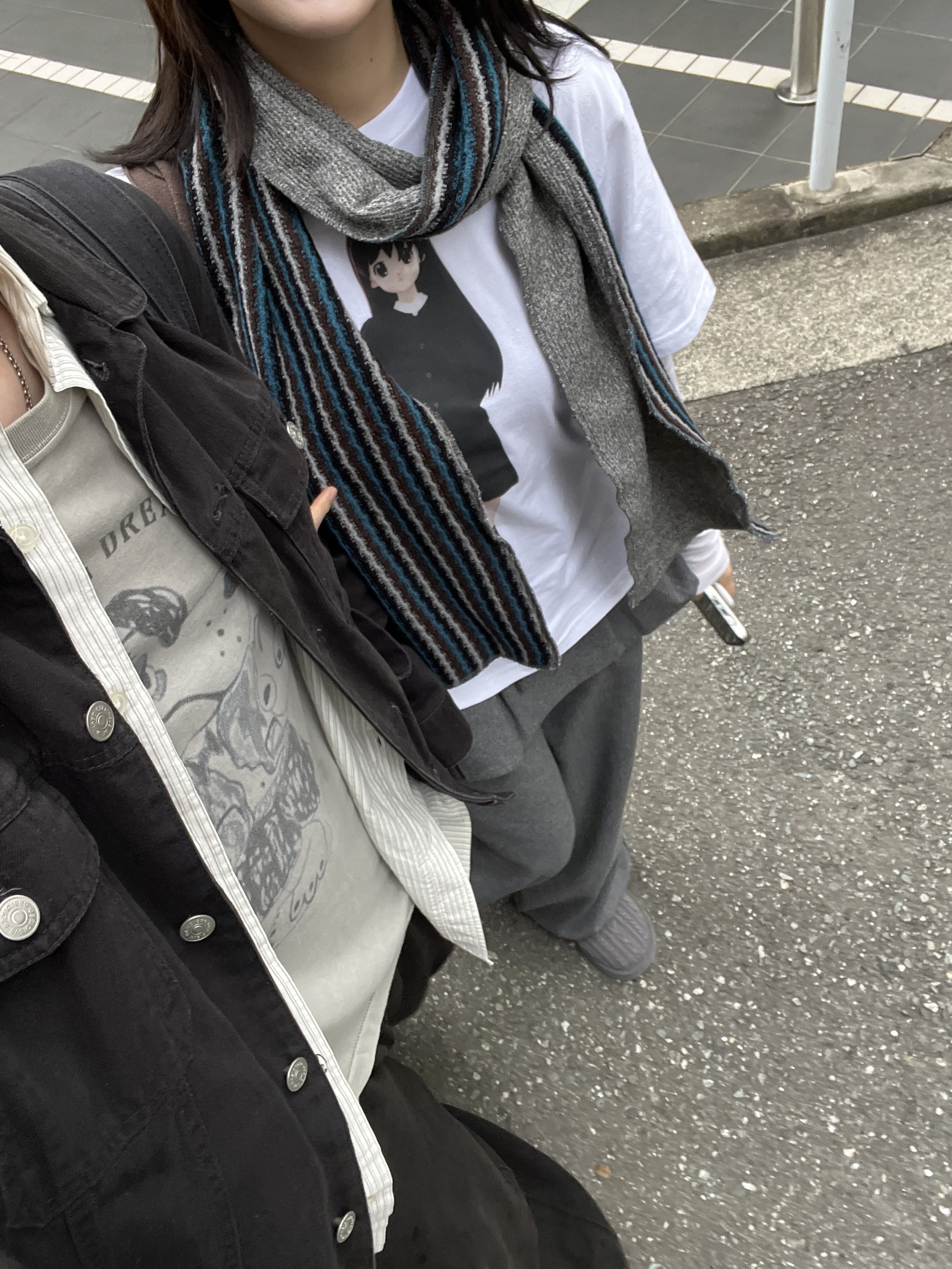 Polyteru x HANK Sweatshirts Blue Dog Vintage Gray - 24SS, Polyteru Human Index Index Trucker Jacket Black 착용 스타일