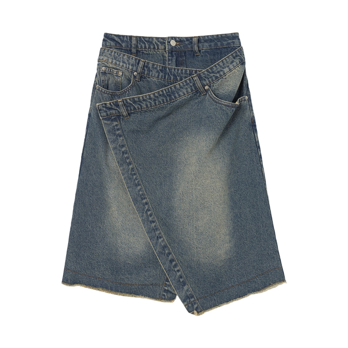 MW199BLU MILLO WOMEN Denim Midi Wrap Skirt Blue