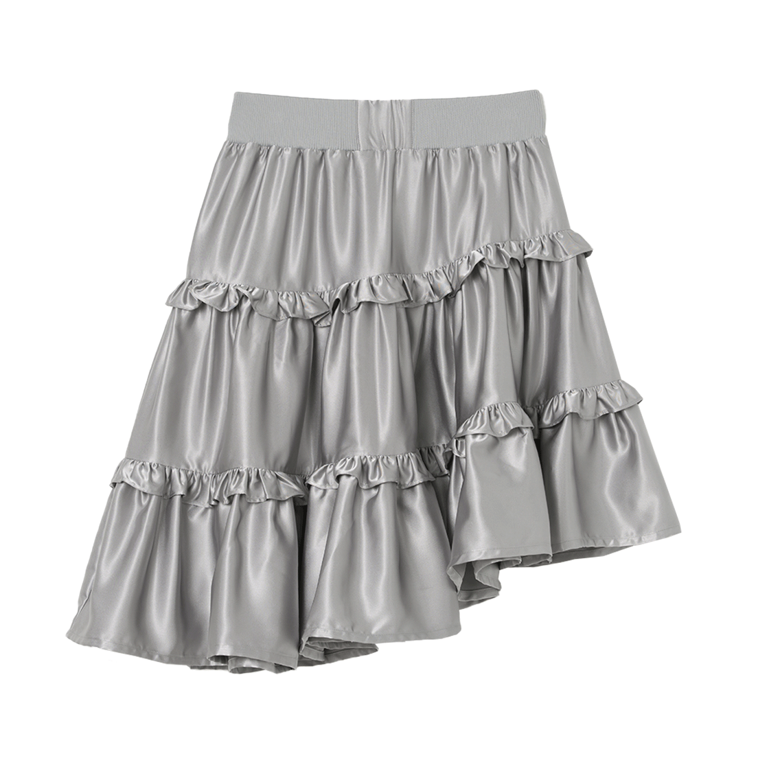 밀로 우먼 러플 사틴 미디 스커트 그레이