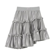 MILLO WOMEN Ruffle Satin Midi Skirt Gray