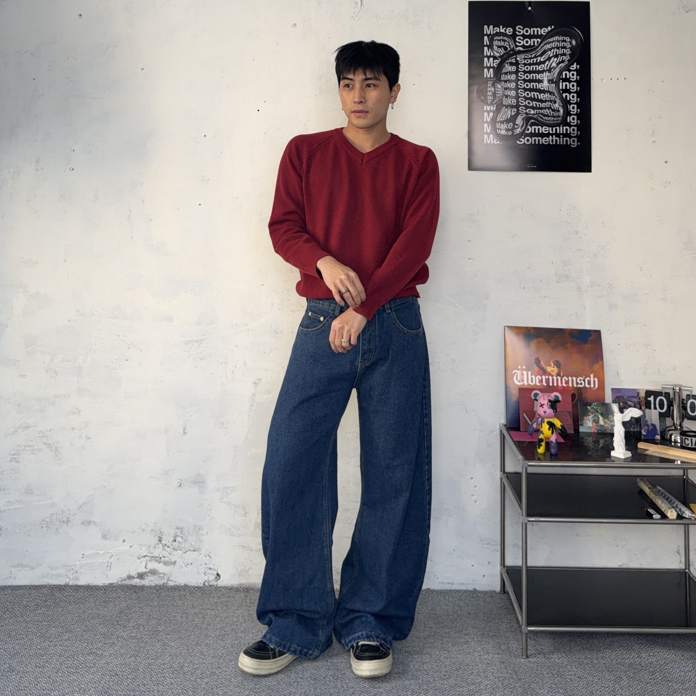 Rick Owens Drkshdw Vintage Sneakers Black Milk 착용 스타일 - 1