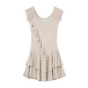 MILLO WOMEN Ruffle Short Sleeve Dress Beige