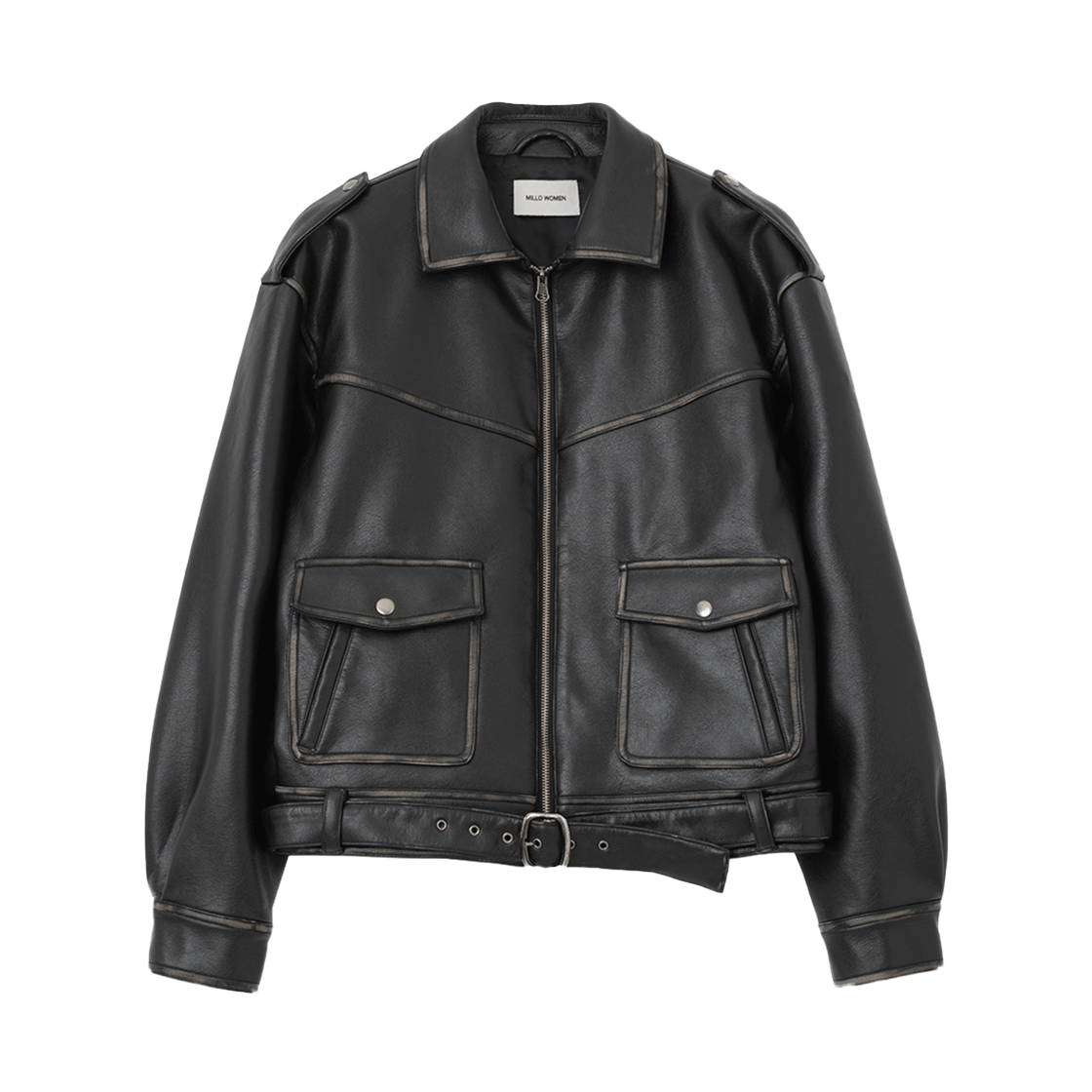 MW219BLK MILLO WOMEN Belted Leather Jacket Black