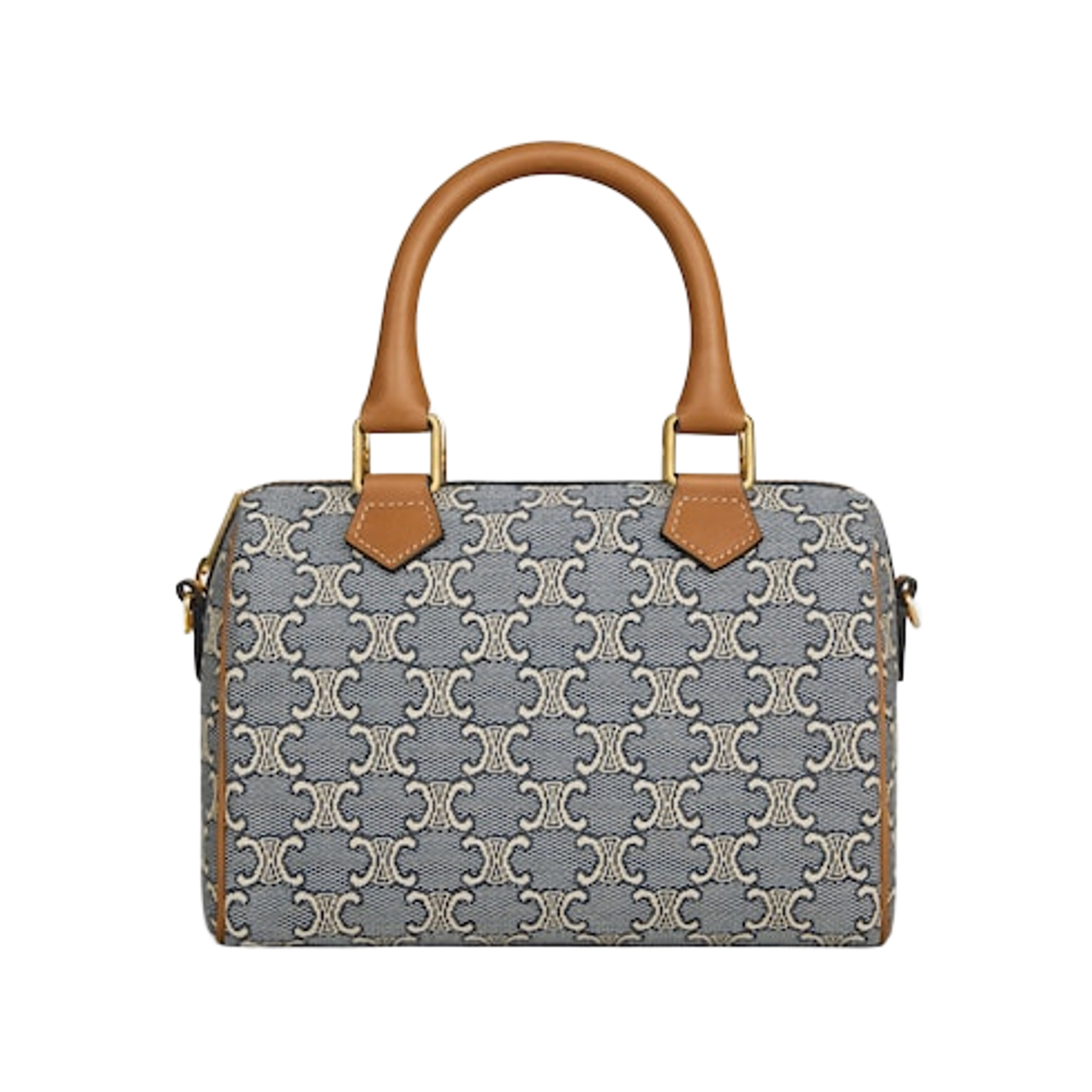 113772U29-07PM Celine Small Boston in Triomphe Jacquard and Calfskin Navy Ecru