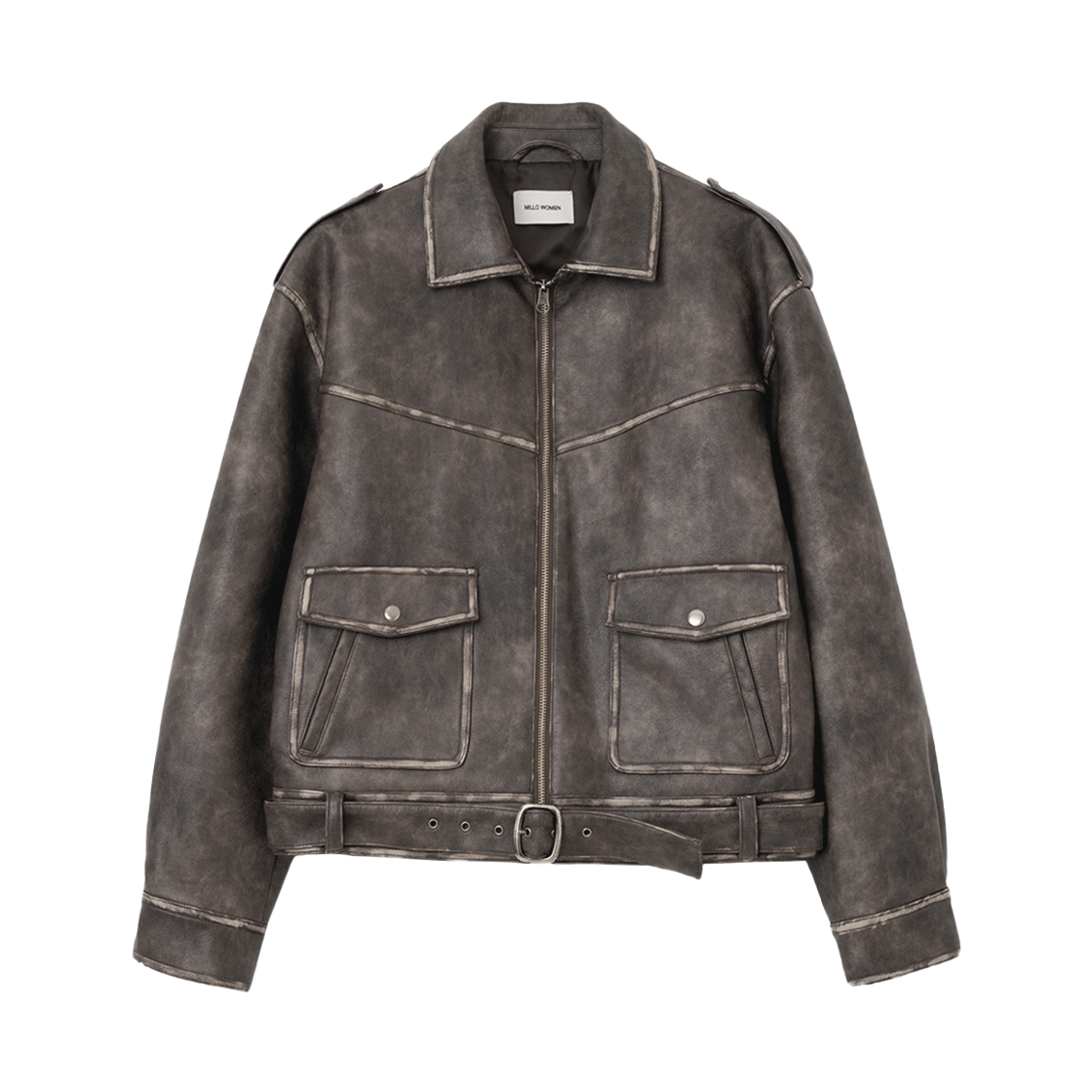 밀로 우먼 벨티드 레더 자켓 브라운(MILLO WOMEN Belted Leather Jacket Brown)