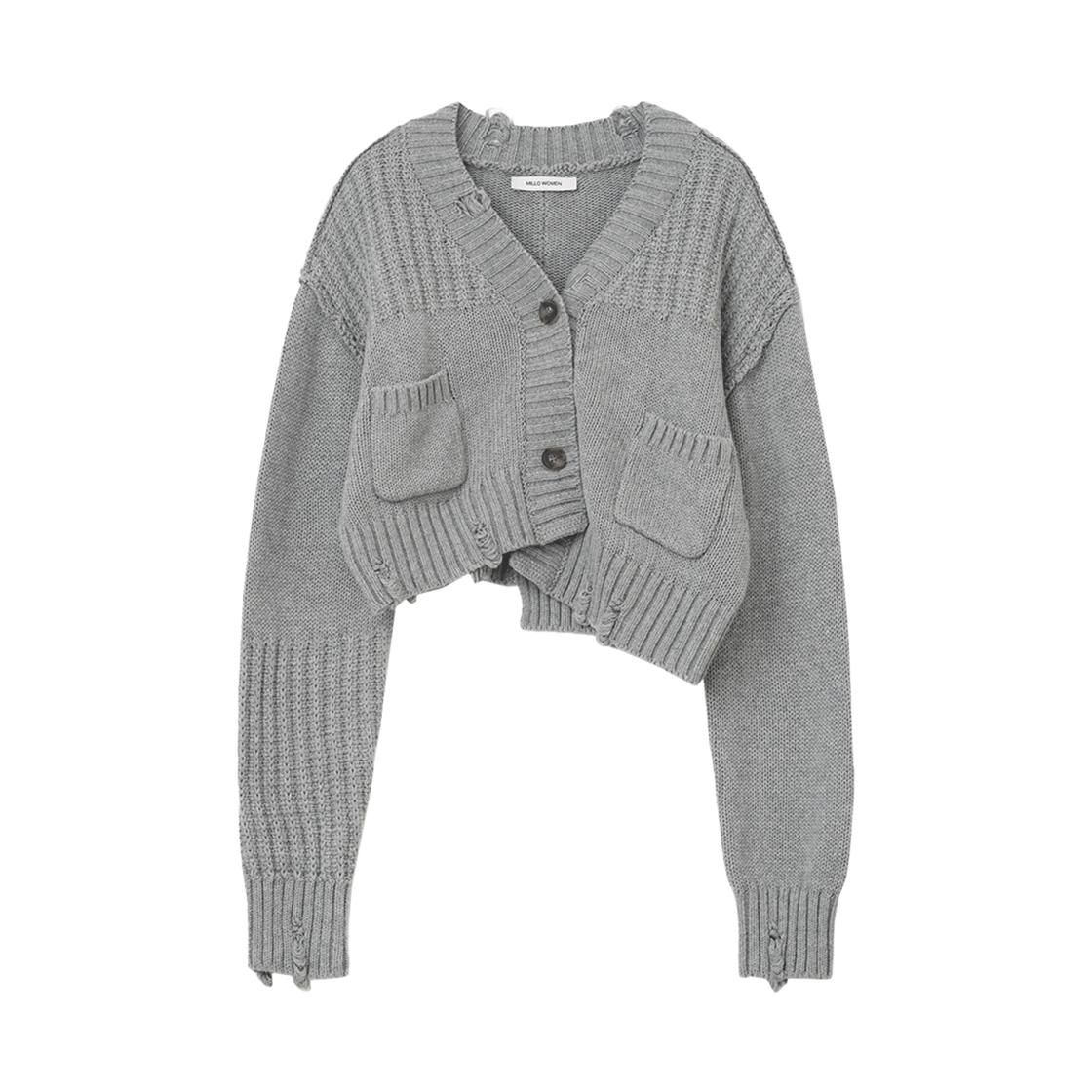 MW223GRA MILLO WOMEN Mixed Cropped Loose Cardigan Gray