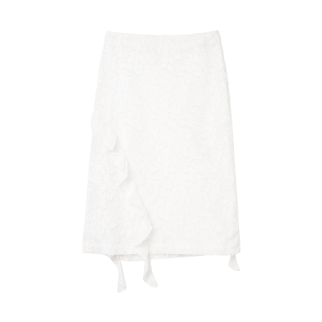 MW125WHT MILLO WOMEN Sheer Ruffle Midi Skirt White