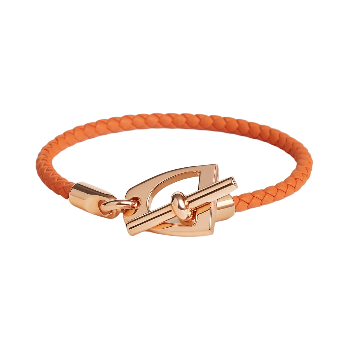 H100016FO93 Hermes Etrier Bracelet Swift Calfskin & Rose Gold Orange