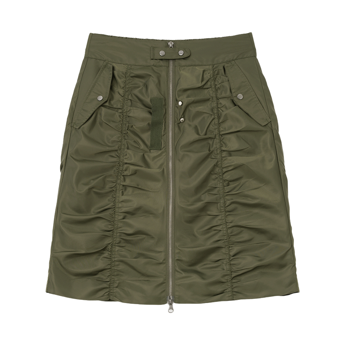 밀로 우먼 유틸리티 셔링 지퍼 스커트 카키