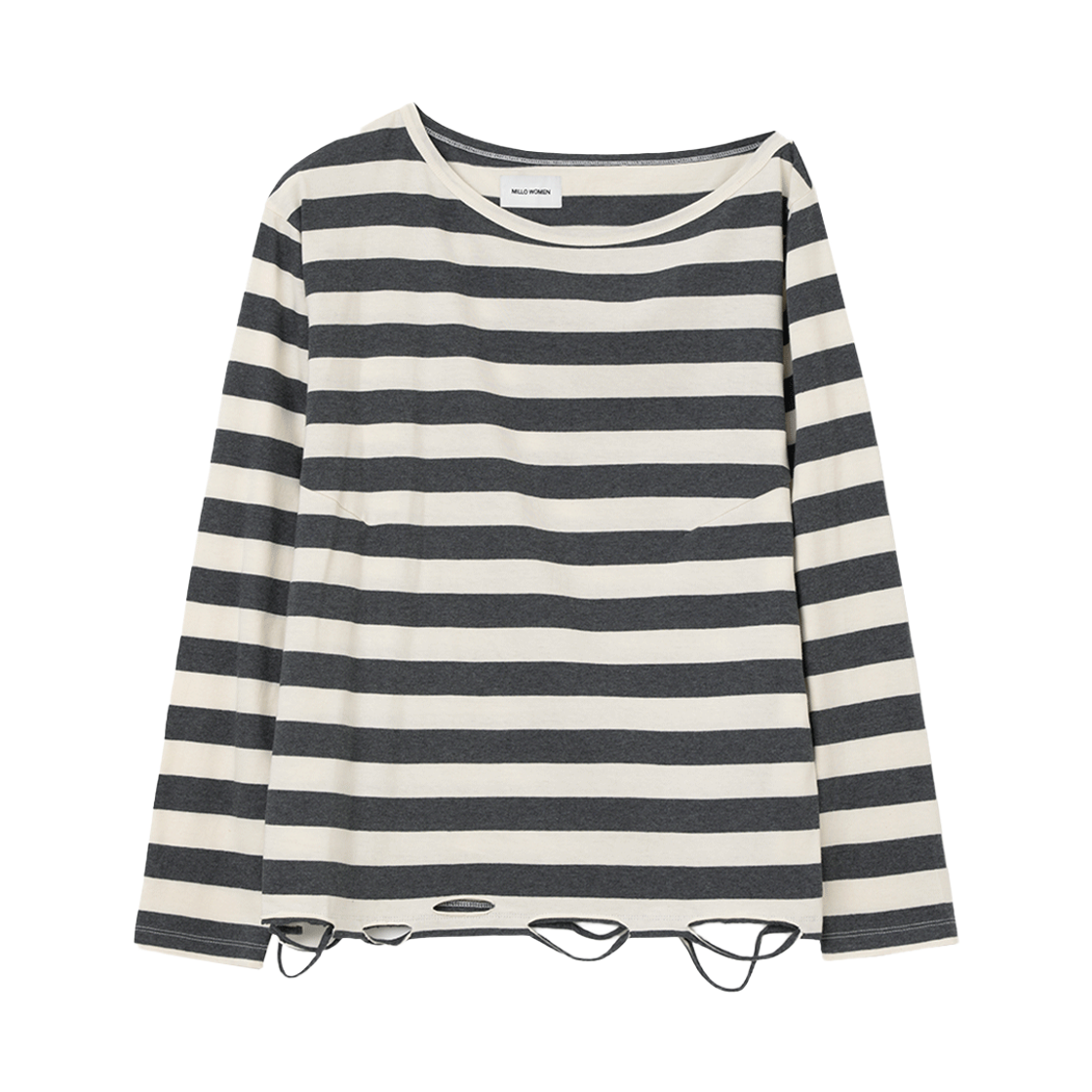 MW268TCH MILLO WOMEN One Shoulder Distressed T-Shirts Stripe Charcoal