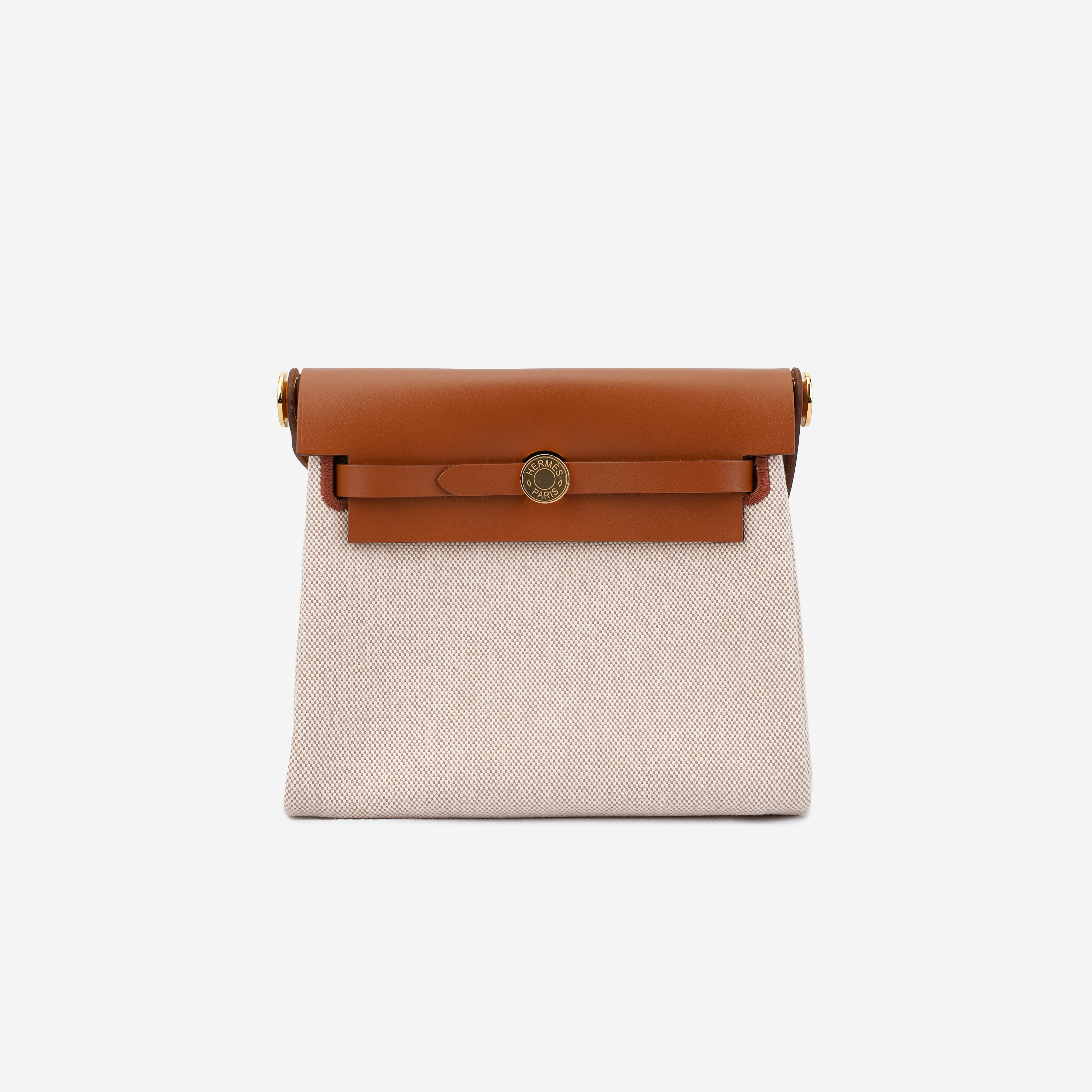 Hermes Herbag Zip 20 Bag Retourne H Viking Canvas Hunter Cowhide & Gold Ecru Beige Fauve