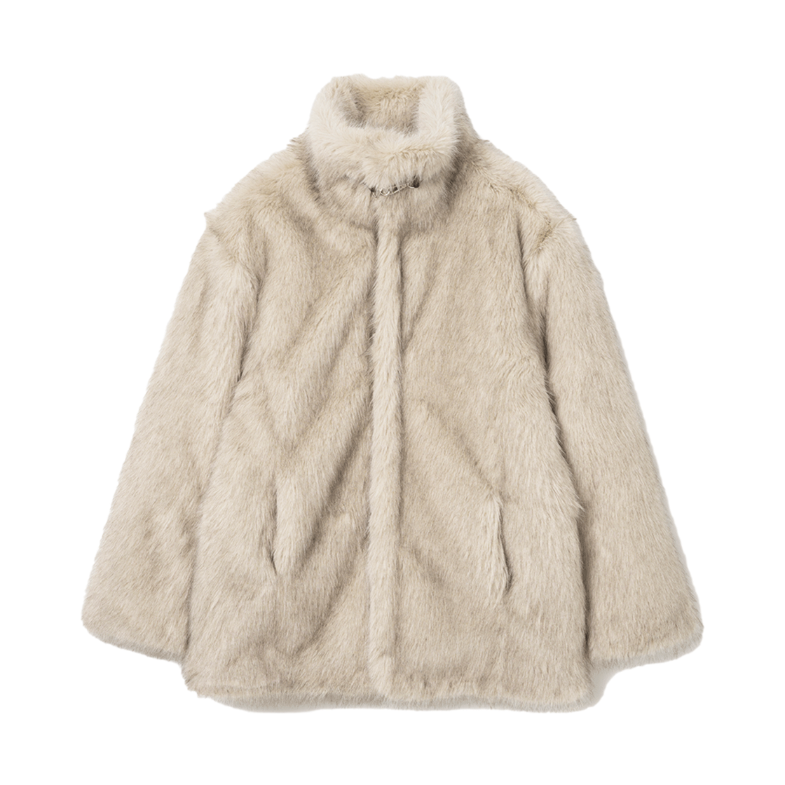 MW097LBE MILLO WOMEN Buckle Long Hair Fur Jacket Light Beige