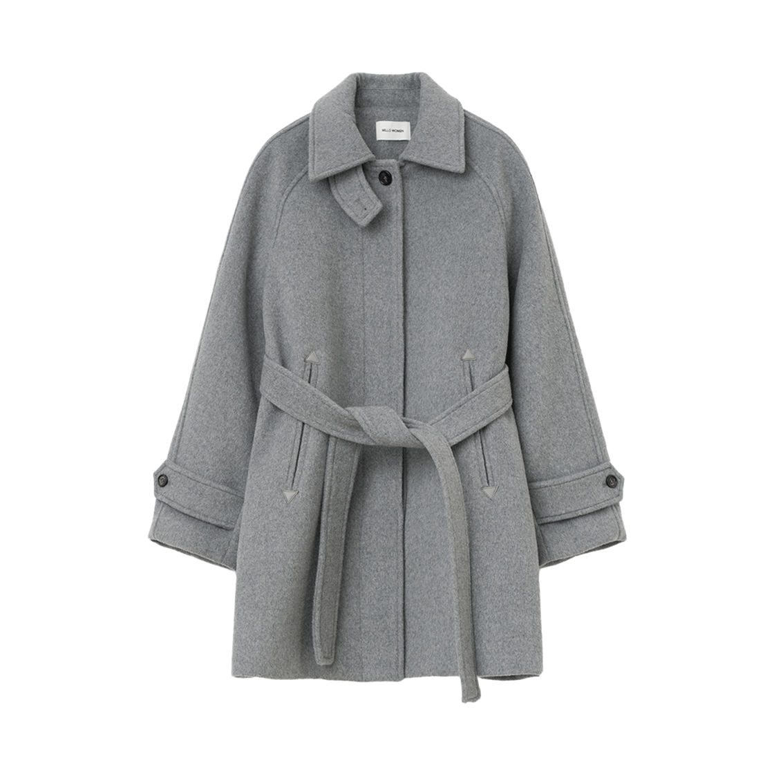 MW259GRA MILLO WOMEN Wool Raglan Half Coat Gray