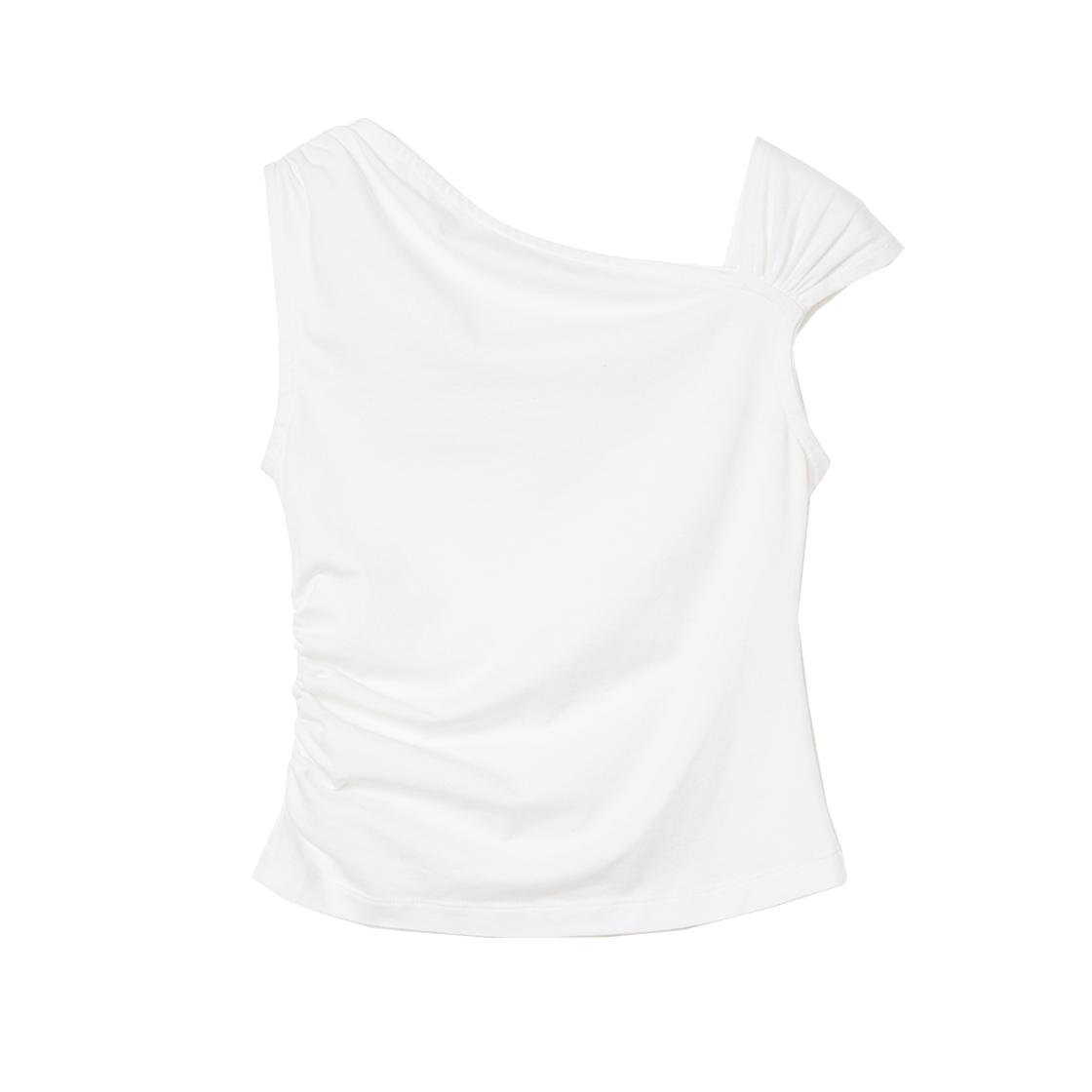 MW183WHT MILLO WOMEN Asymmetric Shirring Top White