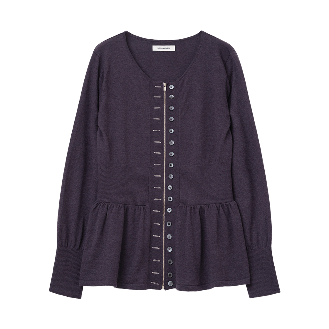 밀로 우먼 페이크 버튼 집업 가디건 퍼플(MILLO WOMEN Fake Button Zip-Up Cardigan Purple) - 1