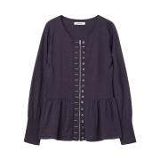 MILLO WOMEN Fake Button Zip-Up Cardigan Purple