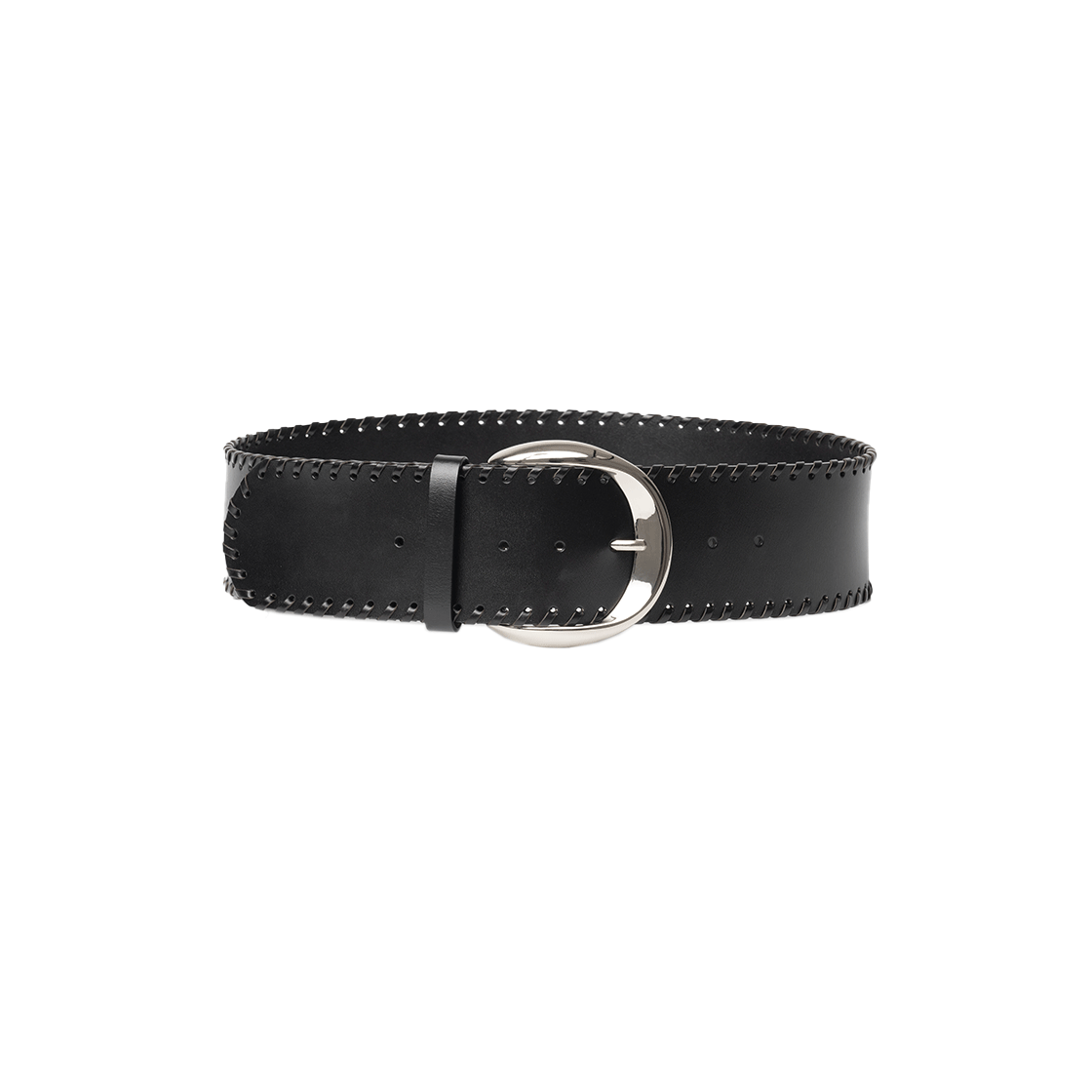 MW074BLK MILLO WOMEN Wide Stitch Leather Belt Black