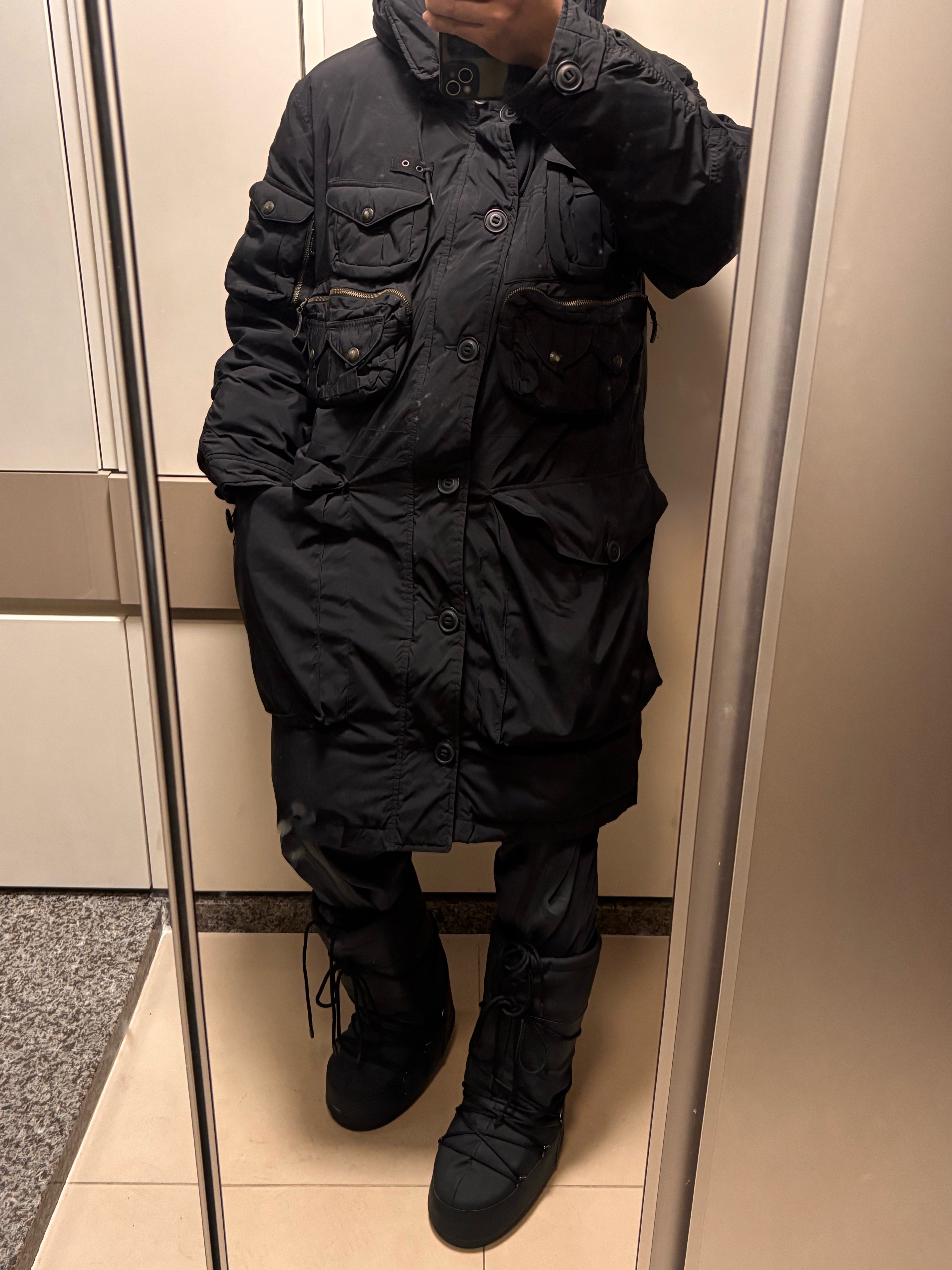 (W) Moon Boot Icon Nylon Boots Black, Undermycar Phan Multi Zip Nylon Mesh Pants Darkest Hour - 21SS 착용 스타일