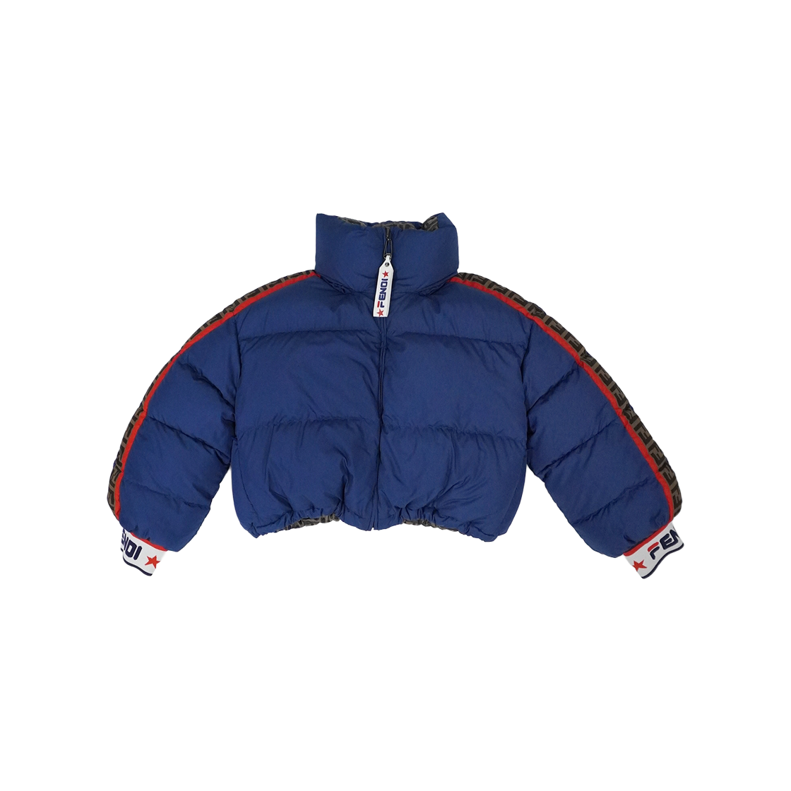 IT79WLMJQR4I Fendi x Fila Women's Monogram Reversible Logo Cropped Puffer Jacket