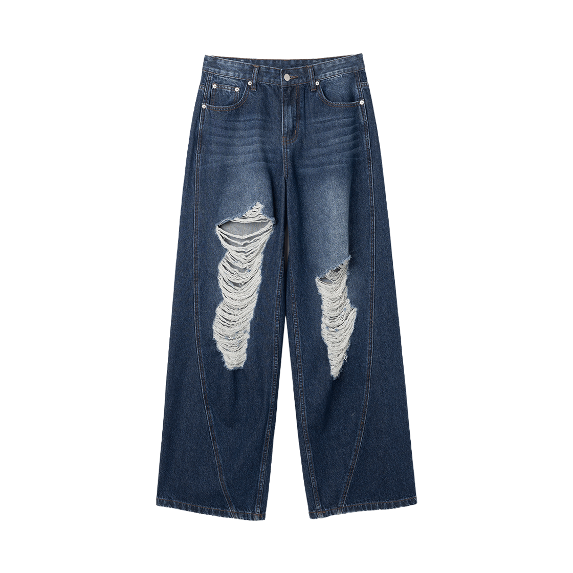 MW030DU MILLO WOMEN Curved Damage Wide Jeans Deep Blue