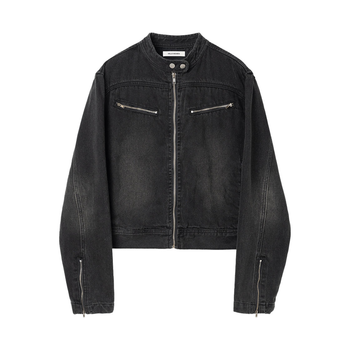 밀로 우먼 워시드 데님 레이싱 자켓 스톤 블랙(MILLO WOMEN Washed Denim Racing Jacket Stone Black)