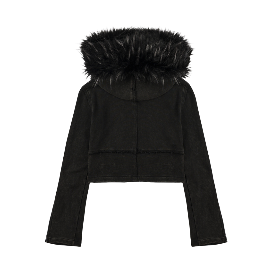 (M) 보니앤키예 디스트레스드 심 퍼 후드집업 워싱 블랙((M) bonienkiye Distressed Seam Fur Hood Zip-Up Washed Black) - 2