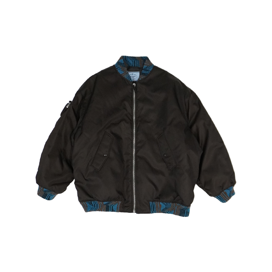 프라다 라프시몬스 리나일론 삼각로고 포켓 니트 봄버 자켓 브라운(Prada Raf Simons Re-Nylon Triangle Logo Pocket Knit Bomber Jacket - Brown)