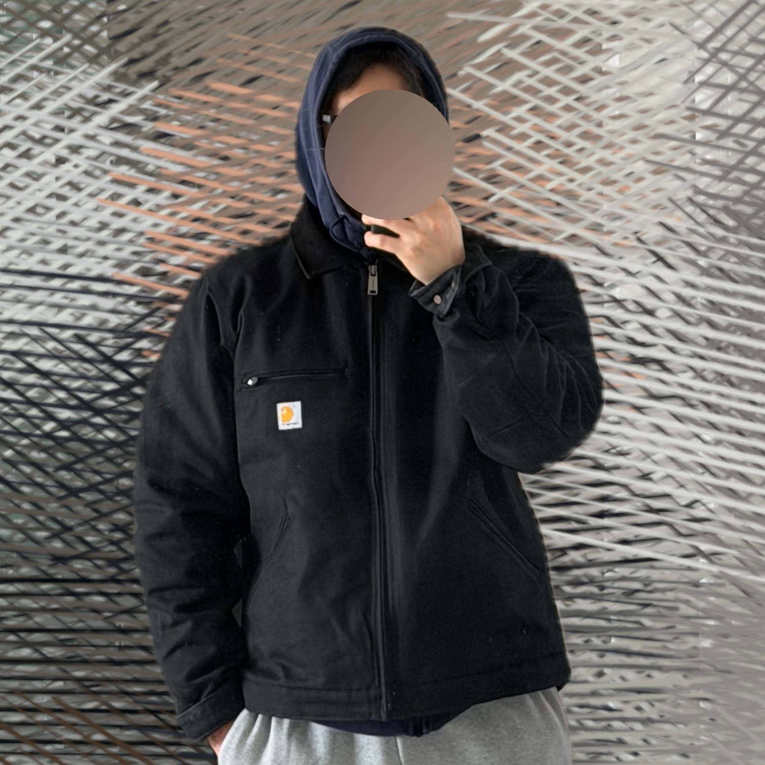 Carhartt Blanket Lined Relaxed Fit Regular Duck Detroit Jacket Black 착용 스타일