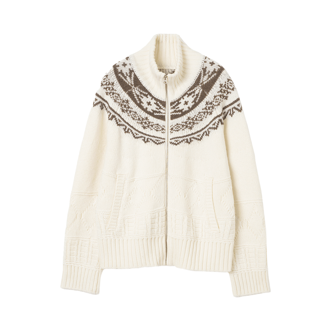 MW134IVR MILLO WOMEN Turtleneck Cowichan Knit Zip-Up Ivory