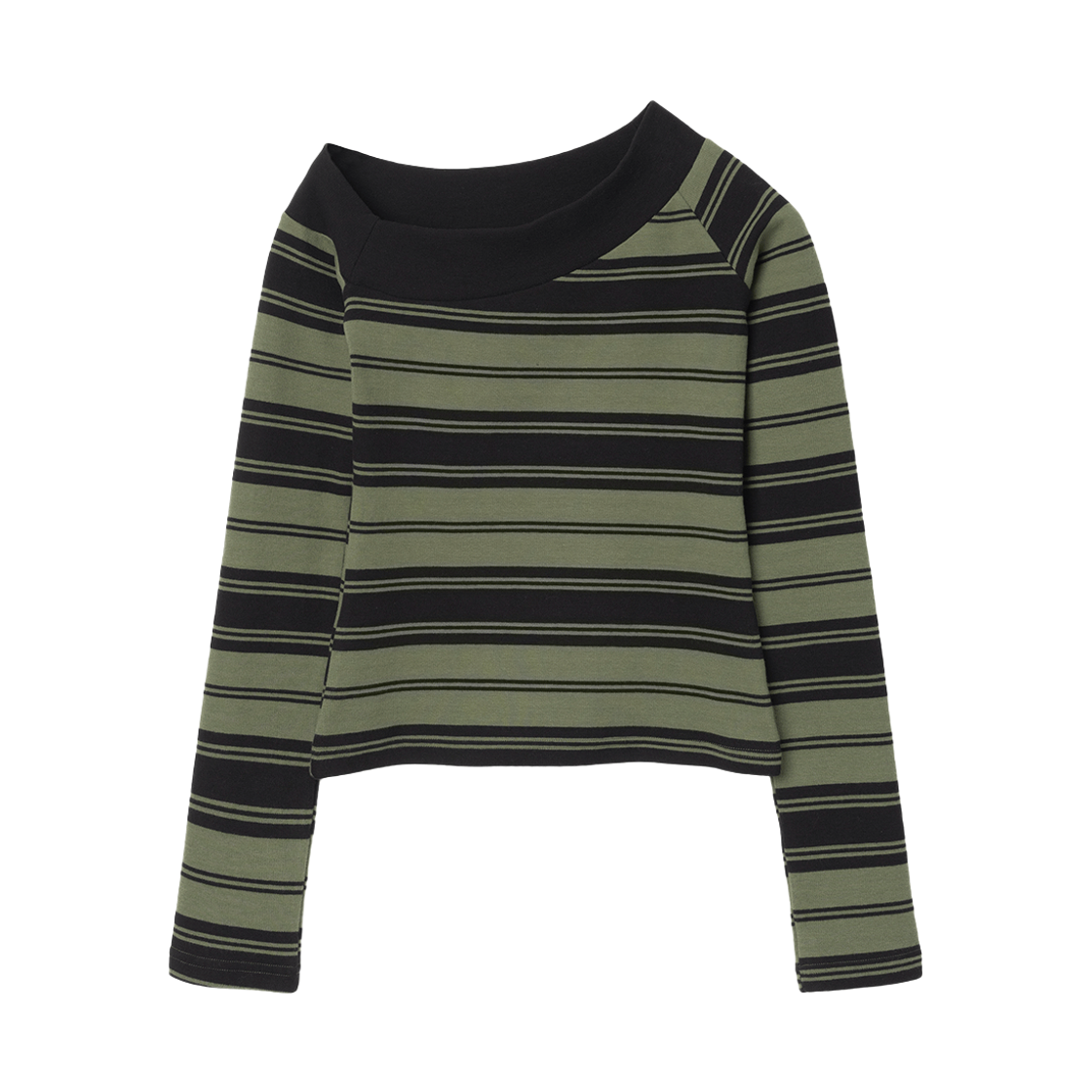 MW025DGR MILLO WOMEN One Shoulder Striped T-shirt Deep Green
