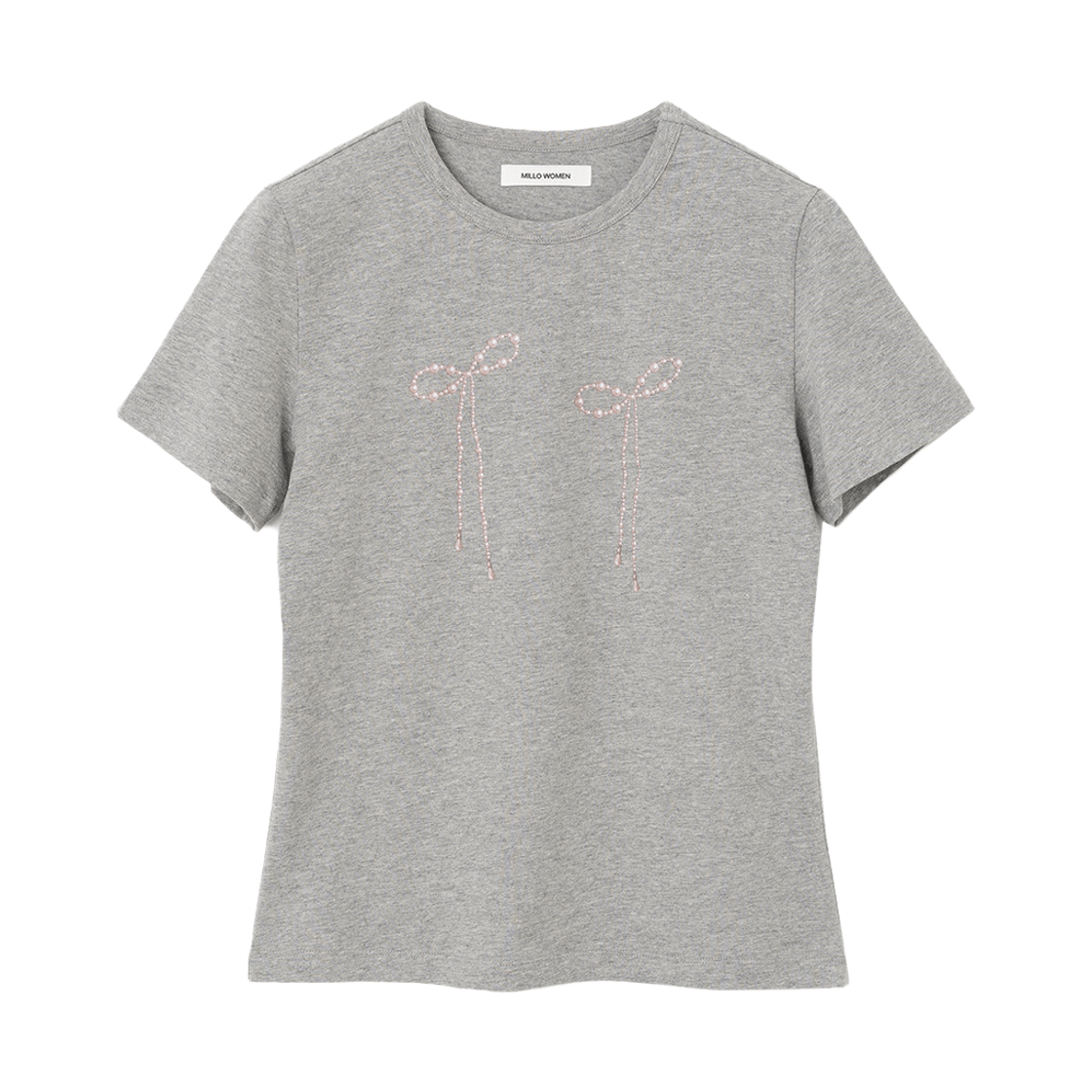 MW050MGR MILLO WOMEN Pearl Ribbon T-shirt Melange Gray