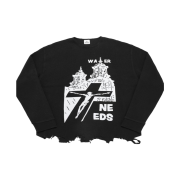 MJD Distressed Waffle Long Sleeve Black