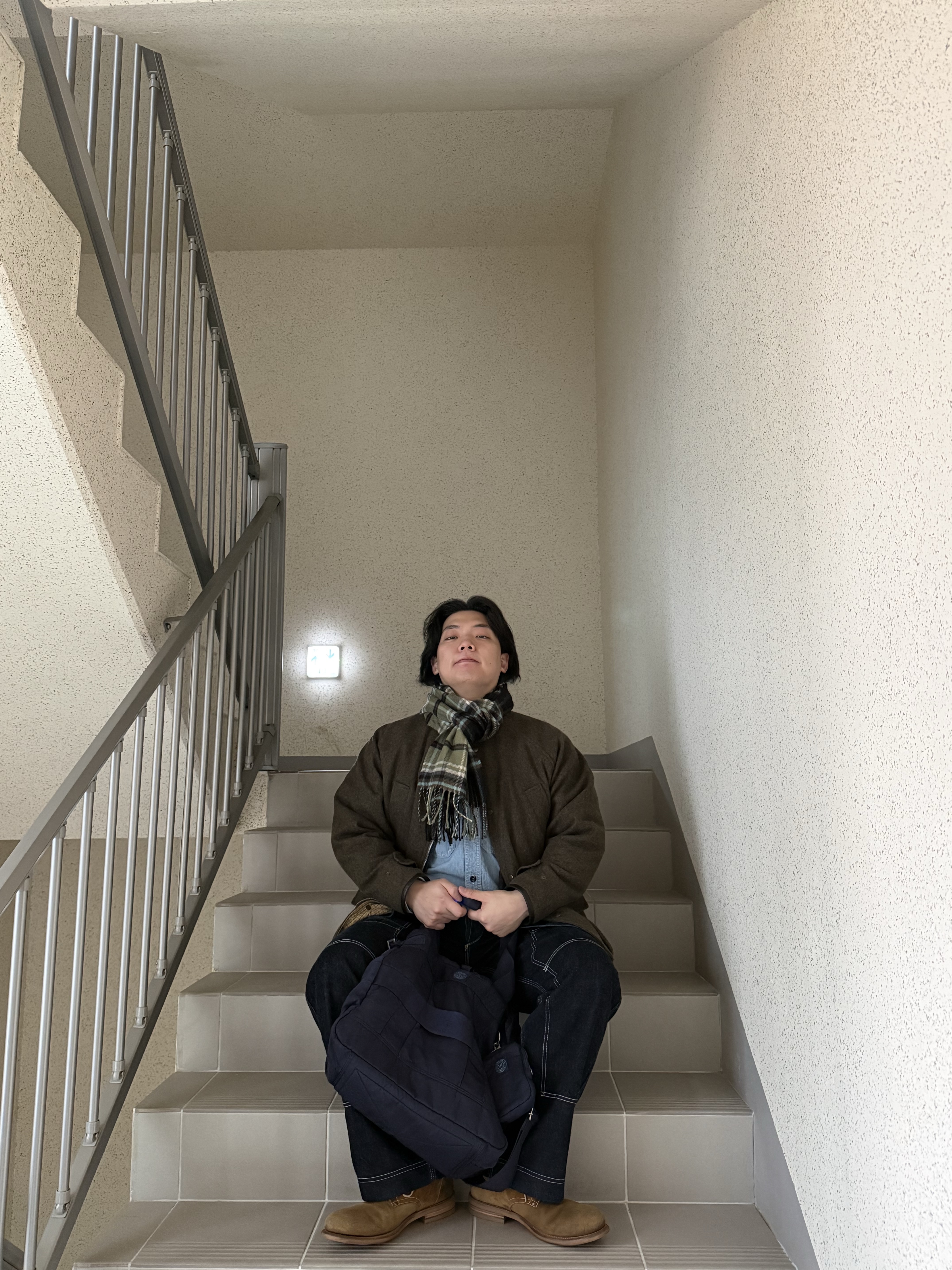 Kapital Chambray 2 Tone Bone Patch Ventilator Work Shirt Sax 착용 스타일 - 6