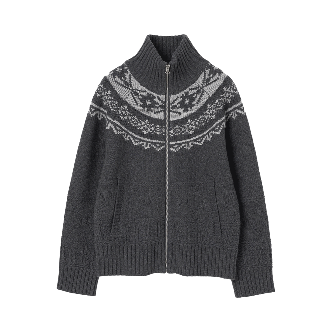 MW134DCH MILLO WOMEN Turtleneck Cowichan Knit Zip-Up Deep Charcoal