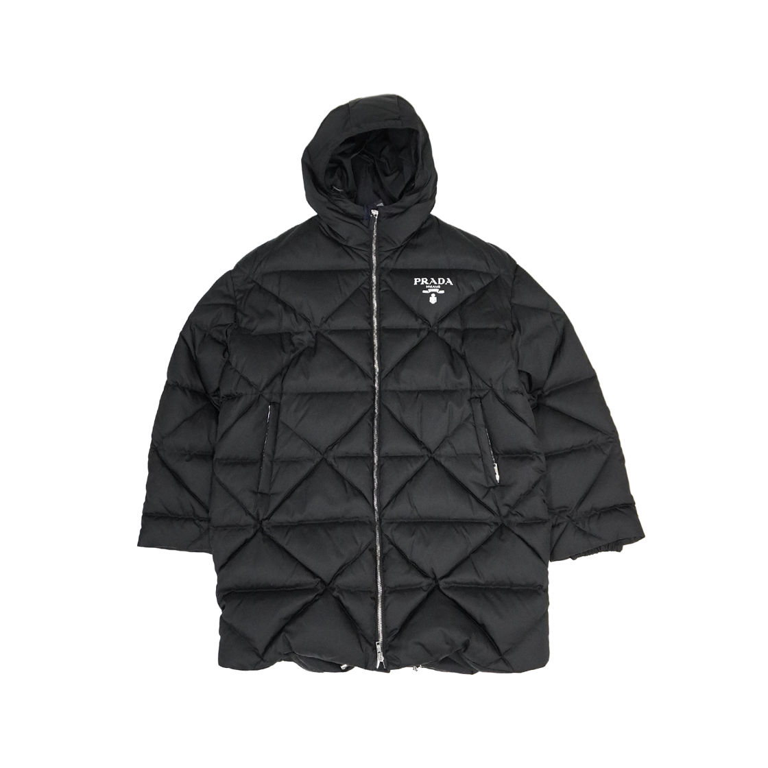 프라다 남성 삼각로고 리나일론 다운 코트 롱 패딩 자켓 블랙(Prada Men's Triangle Logo Re-Nylon Down Long Puffer Jacket - Black)