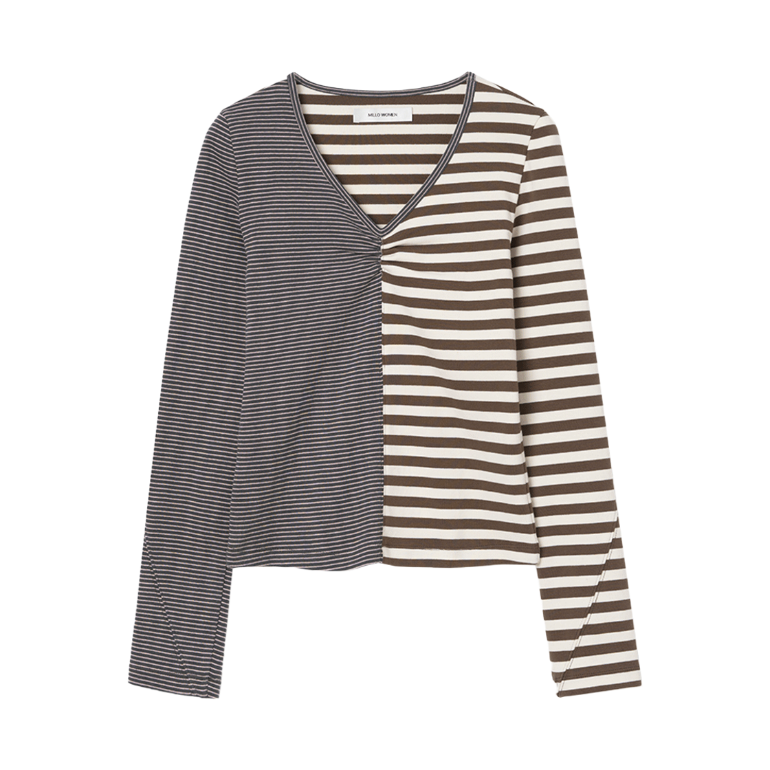 MW158TBR MILLO WOMEN Mixed Pattern T-shirts Stripe Brown