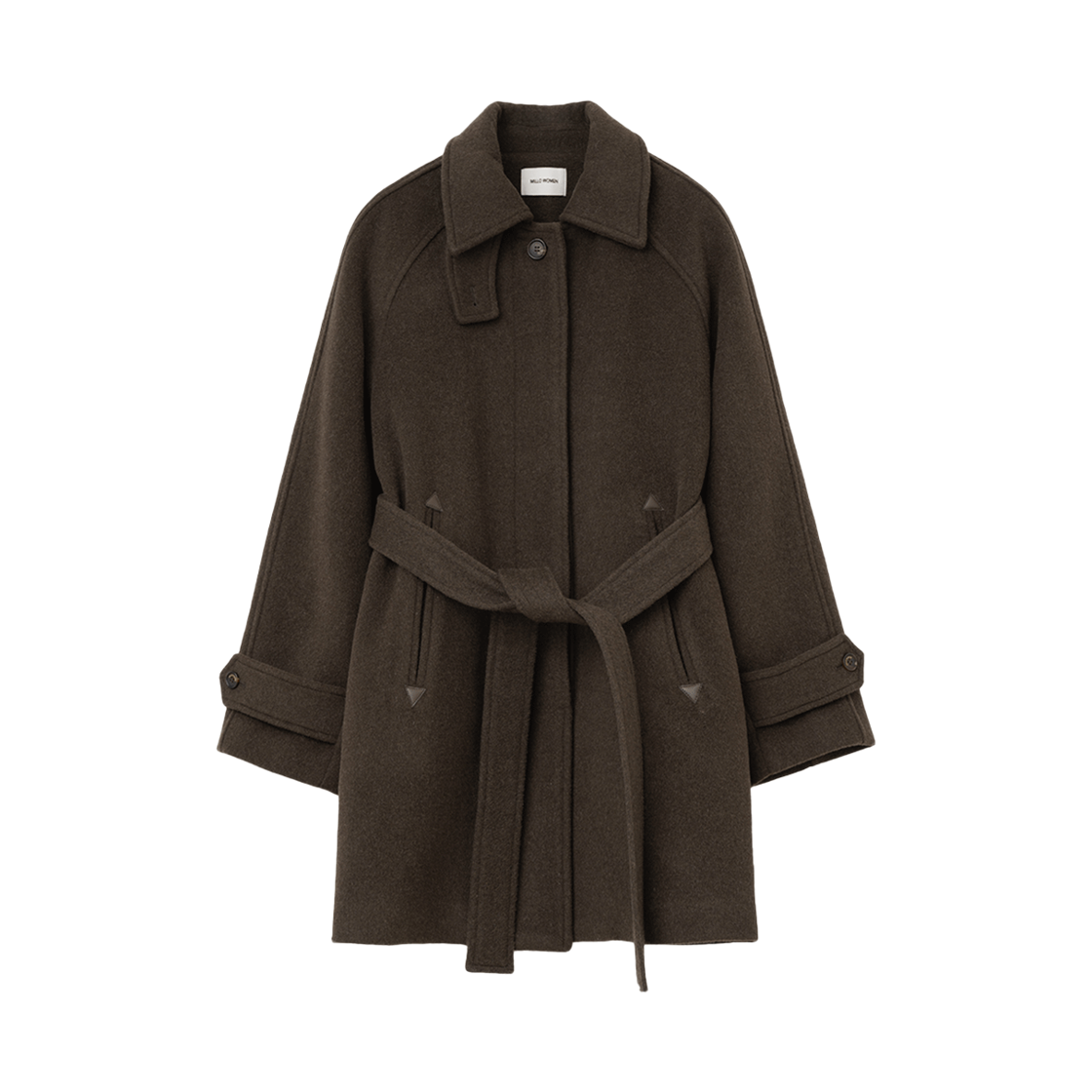 MW259DKB MILLO WOMEN Wool Raglan Half Coat Dark Brown
