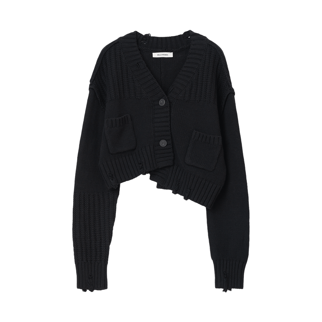 MW223BLK MILLO WOMEN Mixed Cropped Loose Cardigan Black