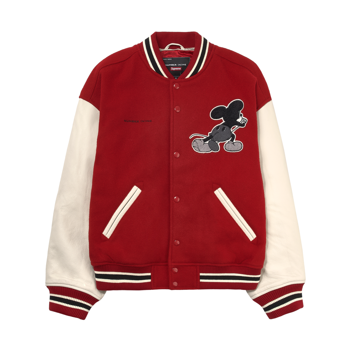 슈프림 x 넘버 나인 x 미키 마우스 바시티 자켓 레드 - 25FW(Supreme x Number (N)ine x Mickey Mouse Varsity Jacket Red - 25FW)