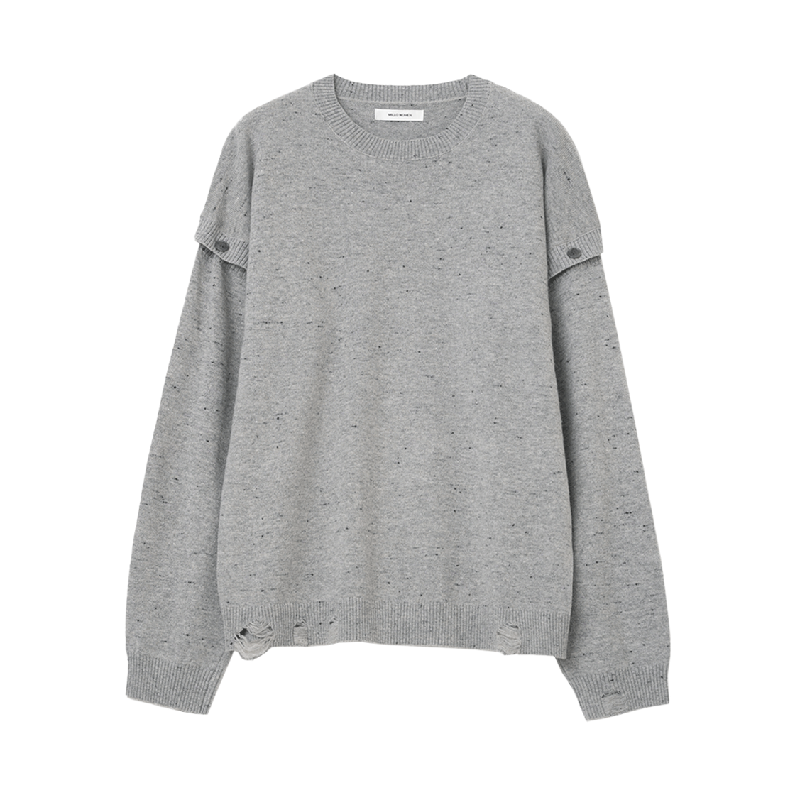 MW226MGR MILLO WOMEN Button Damage Knit Top Melange Gray