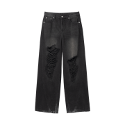 MILLO WOMEN Curved Damage Wide Jeans Stone Black
