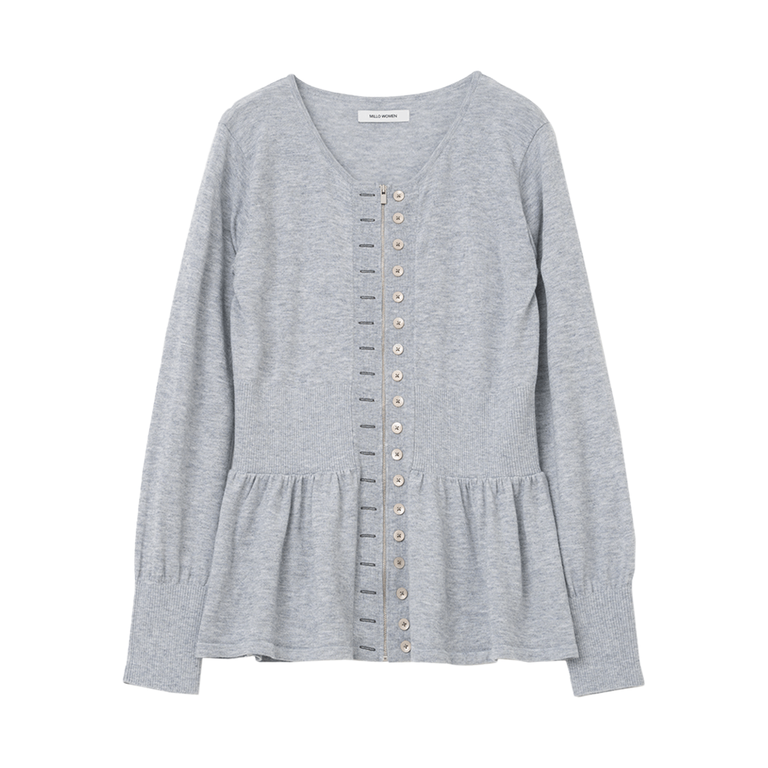 밀로 우먼 페이크 버튼 집업 가디건 그레이(MILLO WOMEN Fake Button Zip-Up Cardigan Gray) - 1